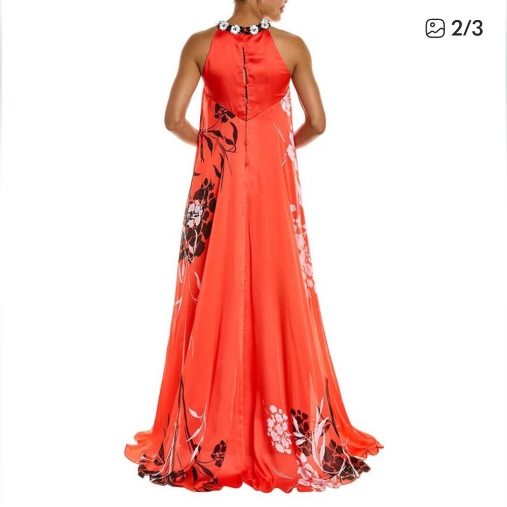 Ricki Freeman Teri Jon Tangerine Beaded Halter Gown Caftan NWT Size 4
